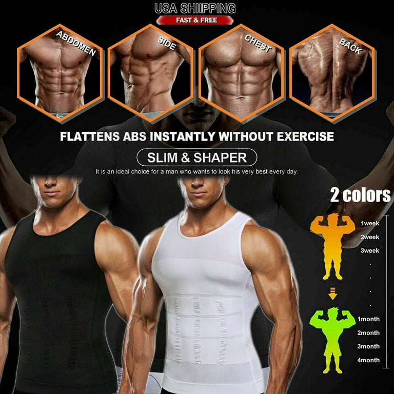 Mens Slimming Body Shaper Vest Chest Compression Moobs T Shirt Tank Top Workout Walmart
