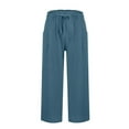 thumbnail image 4 of Womens Travel Pants Casual Loose High Waist Linen Wide Leg Beach Pants With Pockets Lightweight Breathable Fabric Xl Pants For Women, 4 of 9
