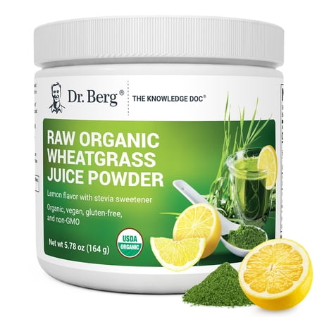 Dr. Berg Organic Wheatgrass Superfood Raw Juice Powder, Lemon Flavor, 164g