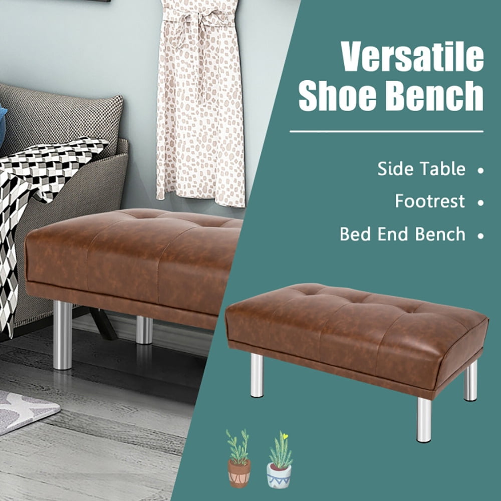 Finihen Modern Tufted Ottoman Bench, Rectangular Footstool, Rectangle Tufted Ottoman with Stainless Steel Legs, for Living Room, Bedroom, Brown Finihen Modern Tufted Ottoman Bench, Rectangular Footstool, Rectangle Tufted Ottoman with Stainless Steel Legs, for Living Room, Bedroom, Brown