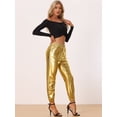 thumbnail image 2 of DARING DIVA Women's Sparkle Shiny High Waist Metallic Jogger Pants L Champagne Gold, 2 of 6