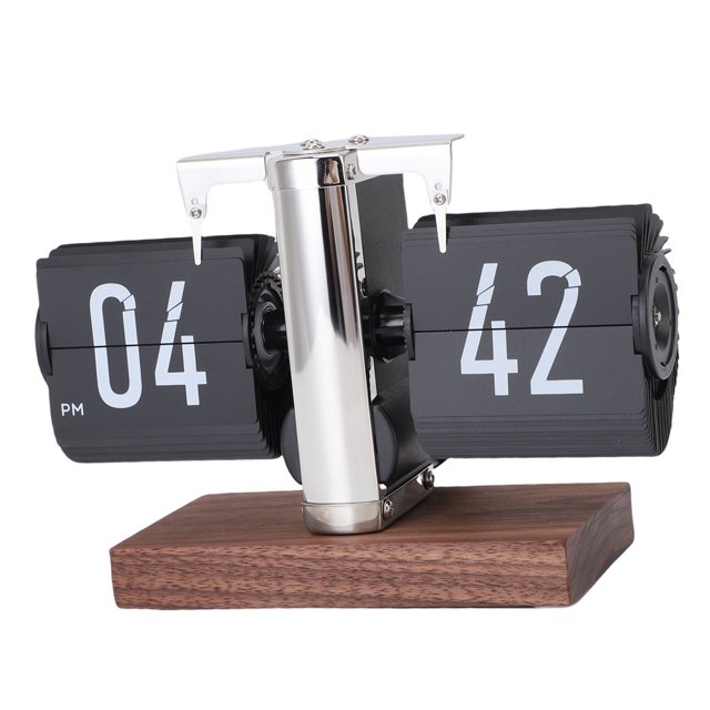 Vintage Flip Down Auto Desk Clock with Battery, Mechanical Digital Calendar Clock for Living Room Table, Single Sided Design