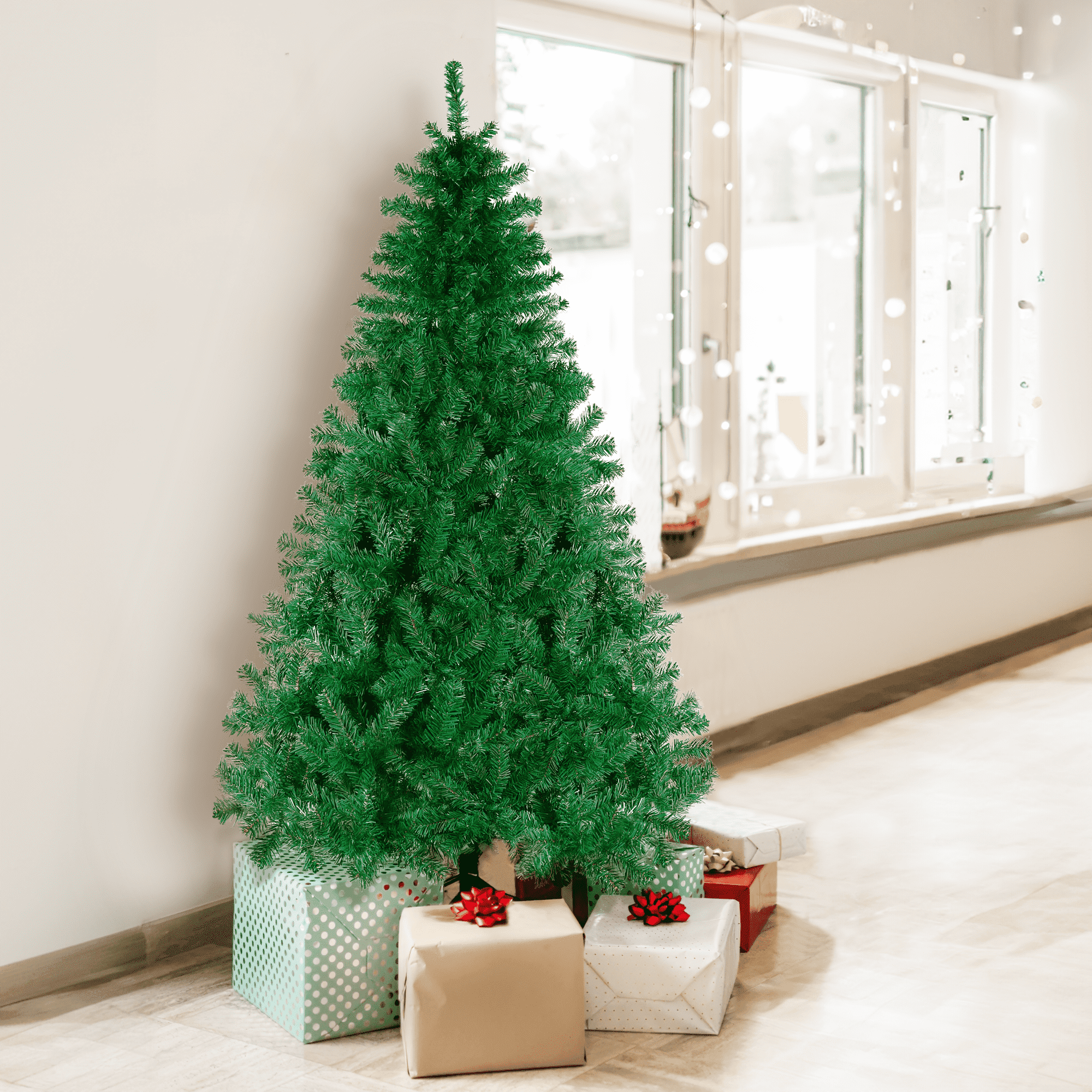 GIKPAL 6FT Artificial Christmas Tree W/ 800 Tips, Holiday Xmas Tree for Indoor Outdoor Decor, Fir Christmas Tree with Metal Base - Green