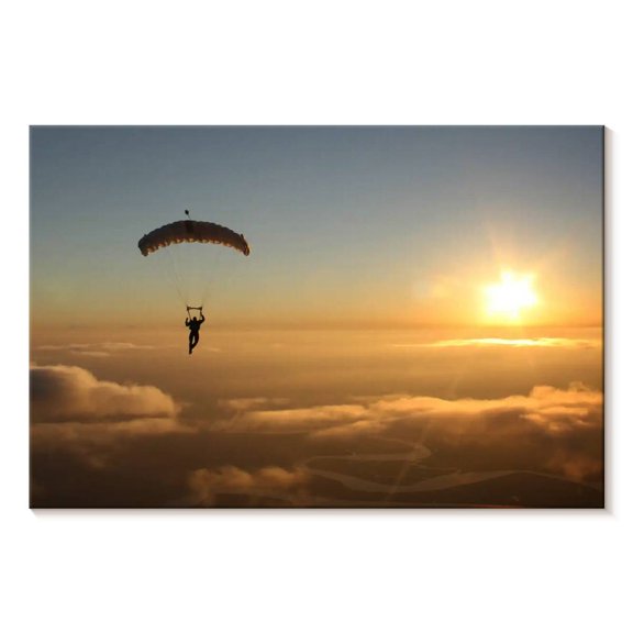Elephant Stock Skydiving Sunset Wall Art - Horizontal Canvas Wall Art - Living Room Wall Decor - Sports Canvas - Brown And Blue Decor - 24" x 16"