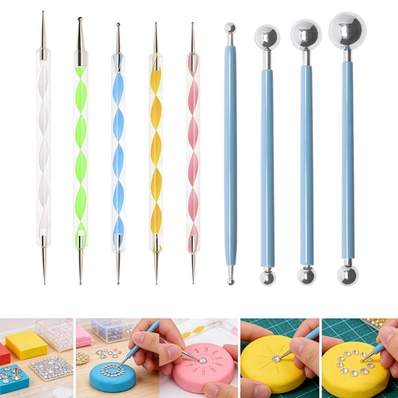 GIXUSIL 9Pcs Dotting Tools Set for Nail Art, Nail Tools Scoring Embossing Stylus Pen for Dot Painting Rocks Mandalas,Blue