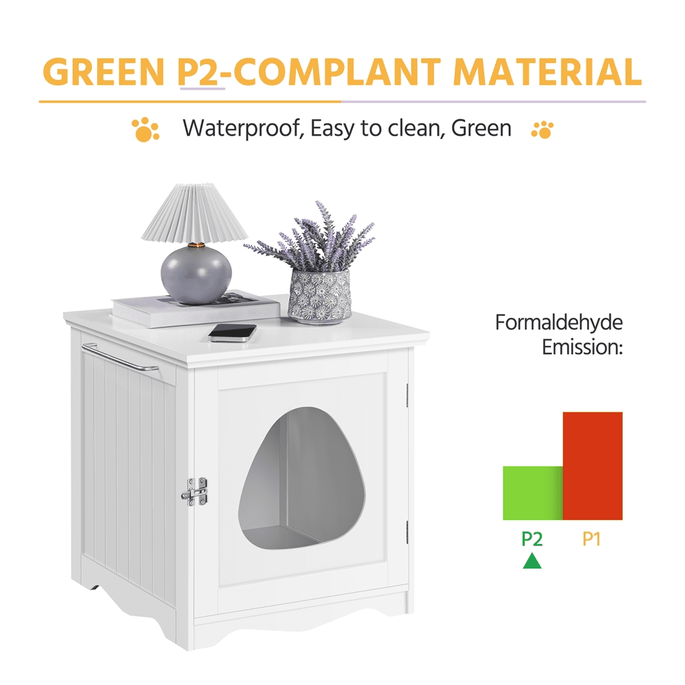 Alden Design Wooden Enclosed Litter Box Cat House Side Table, White