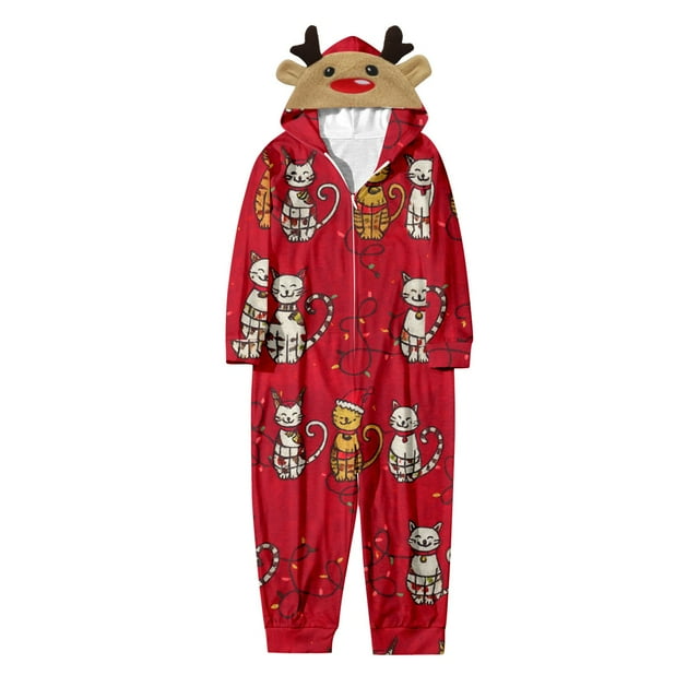 Glisme Pyjamas Assortis pour la Famille Combinaison à Capuche Zippée d'Hiver pour Enfants Fête des Fêtes Pyjamas Assortis pour la Famille Rouge Taille 6-7 Ans