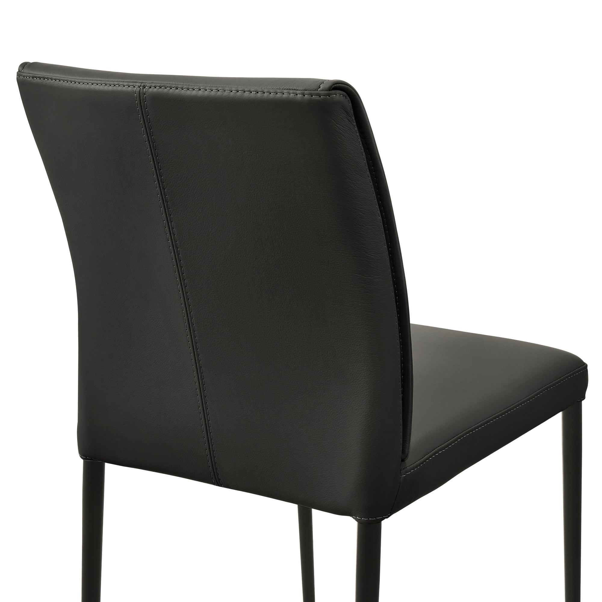 Meriam Full Back Top Grain Leather Upholstered Metal Dining Chairs in Black - Set of 2
