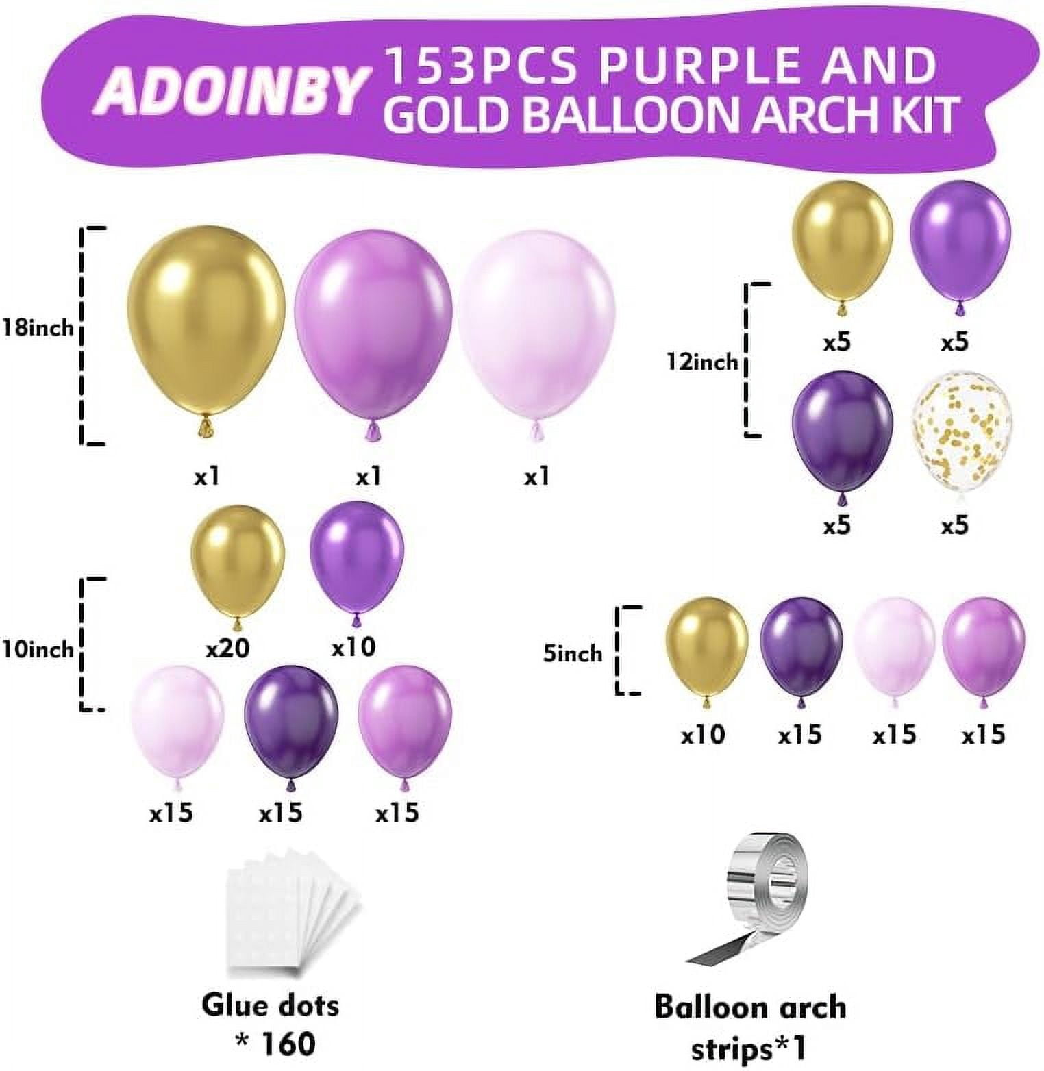 Purple Balloon Arch Kit,  153Pcs Different Sizes inch Lavender Metallic Purple and Gold Balloons and Confetti Party Balloon Garland Kit for Women Birthday Baby Shower Wedding Party Decorations