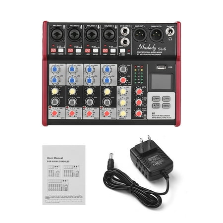 Muslady SL-6 Portable 6-Channel Mixing Console Mixer 2-band EQ Built-in 48V Phantom Power Supports BT Connection USB MP3 Player for Recording DJ Network Live Broadcast (Best Dj Mixer For The Money)