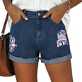 thumbnail image 4 of CALAFEBILA Denim Womens Jean Shorts Mid Rise Summer Shorts for Women Blue American Flag Graphic Casual with Pockets Independence Day Distressed Ripped 4th of July Shorts, 4 of 6