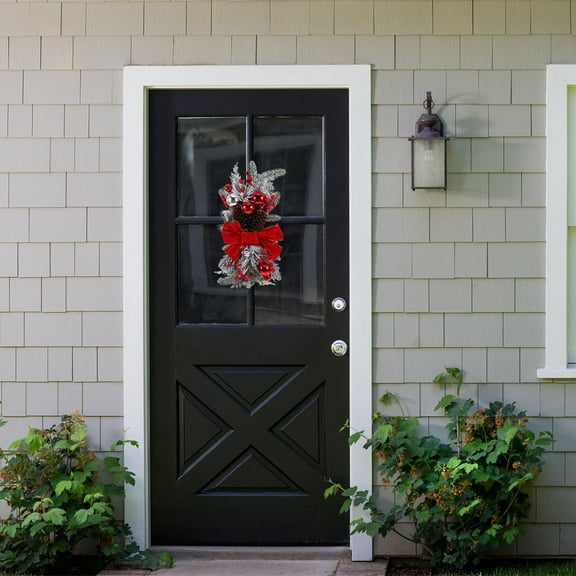 Niceauty Nordic Style Christmas Wreath for Front Door and Stair Rail Red Plastic and Cloth 1Pack