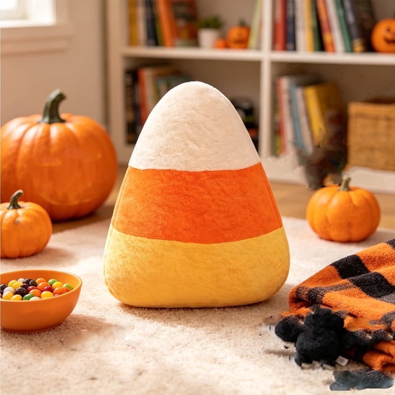 MYUNNIL Halloween Candy Corn Shaped Throw Pillow, 16 x 10 Inch Farmhouse Soft Cute White Orange Yellow Fall Harvest Stuffed Cushion for Sofa Bedroom
