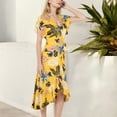 thumbnail image 6 of Women's Tropical Print High-Low Wrap Dress with Flutter Sleeves- Medium, Yellow, 6 of 7