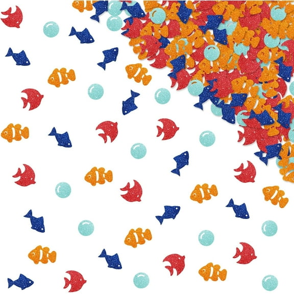 120pcs Fish Confetti, Sea Animal Table Confetti, Colorful Glitter Topical Fish Bubble Table Scatter for Baby Shower, Ocean Themed Birthday Party Decoration