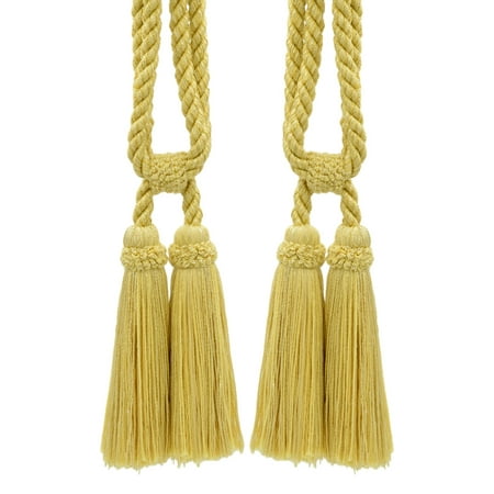 Shell Curtain Tiebacks Set of 2 - Beautiful Shell, Maize, Beachwood Curtain & Drapery Double Tassel Tieback|5 1/2