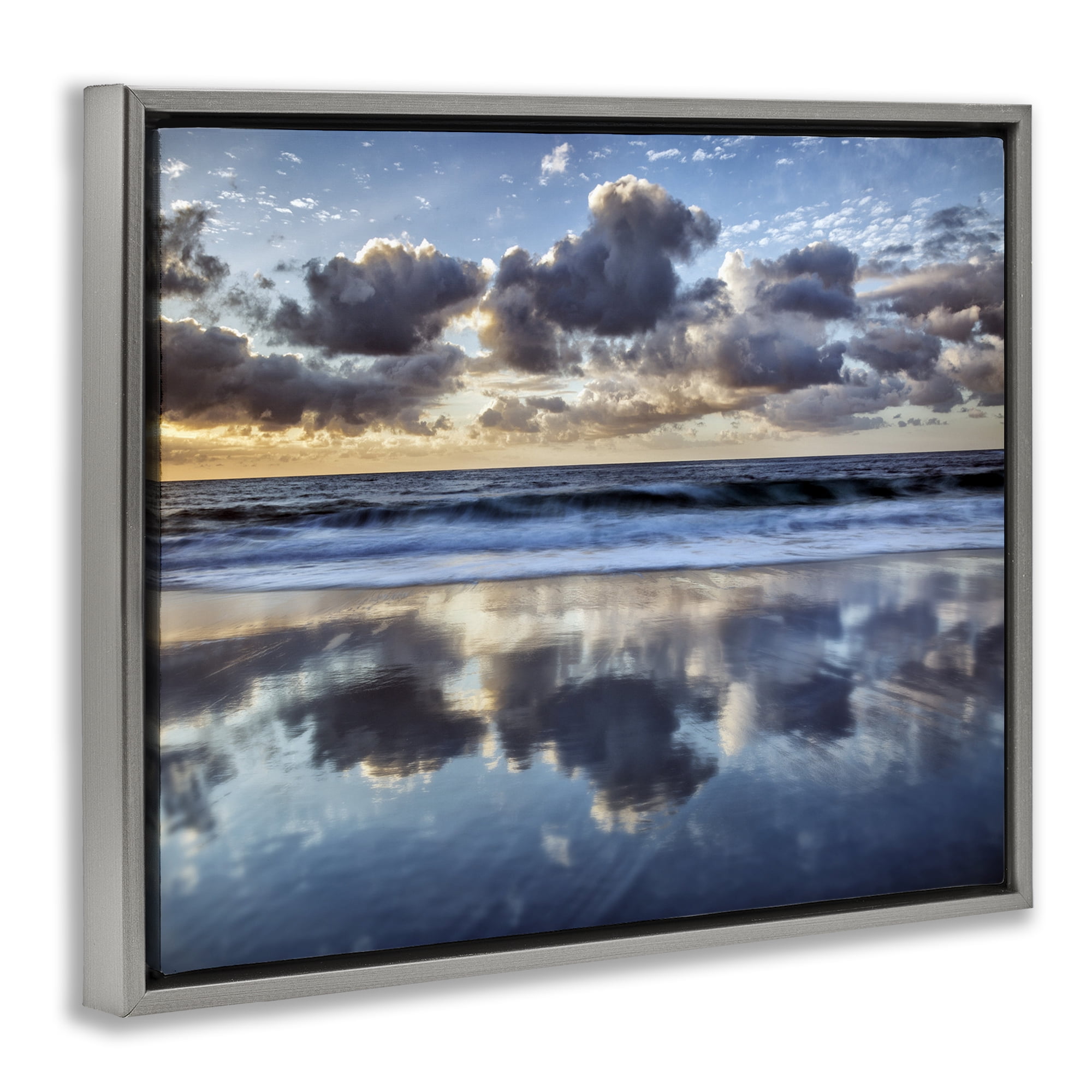 Stupell Industries Reflective Clouds Seascape Gray Framed Floater Canvas Wall Art, design by Superstock Partners LLC