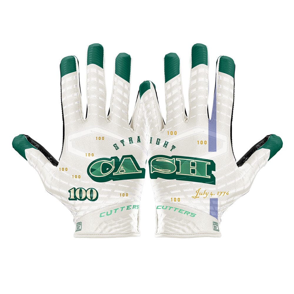 Cutters, Rev 5.0 Football Receiver Gloves, Youth, L, Straight Cash