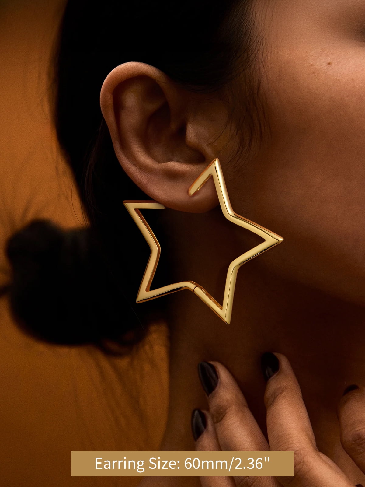 FindChic Star Earrings for Women, 14K Gold Plated Huggie Hoops Medium Hoop Earrings Birthday Graduation Mothers Day Jewelry Gifts Her Mom Adults Ideas, 60mm