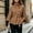 Khaki, variant on Tops for Women Stand Collar Wool Blend Short Coat 3/4 Flare Sleeve Belted Waist Side Button Elegant Outerwear for Women Fashion