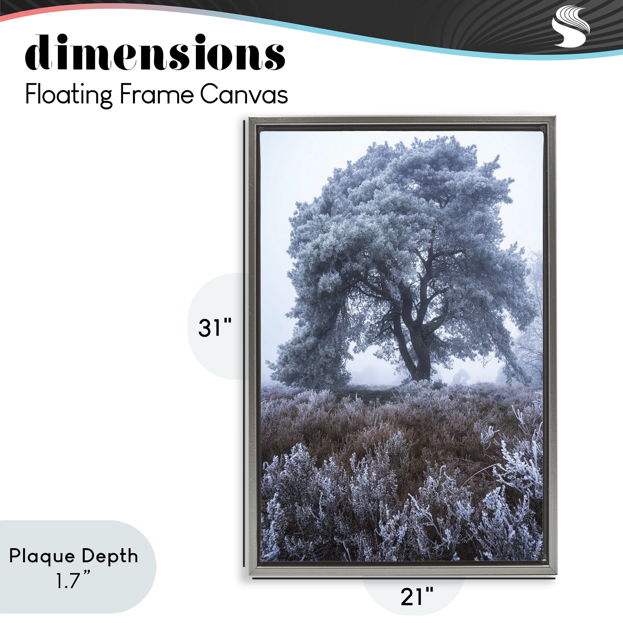 Stupell Industries Frosted Tree in Winter Mist Gray Framed Floater Canvas Wall Art, design by Martin Podt