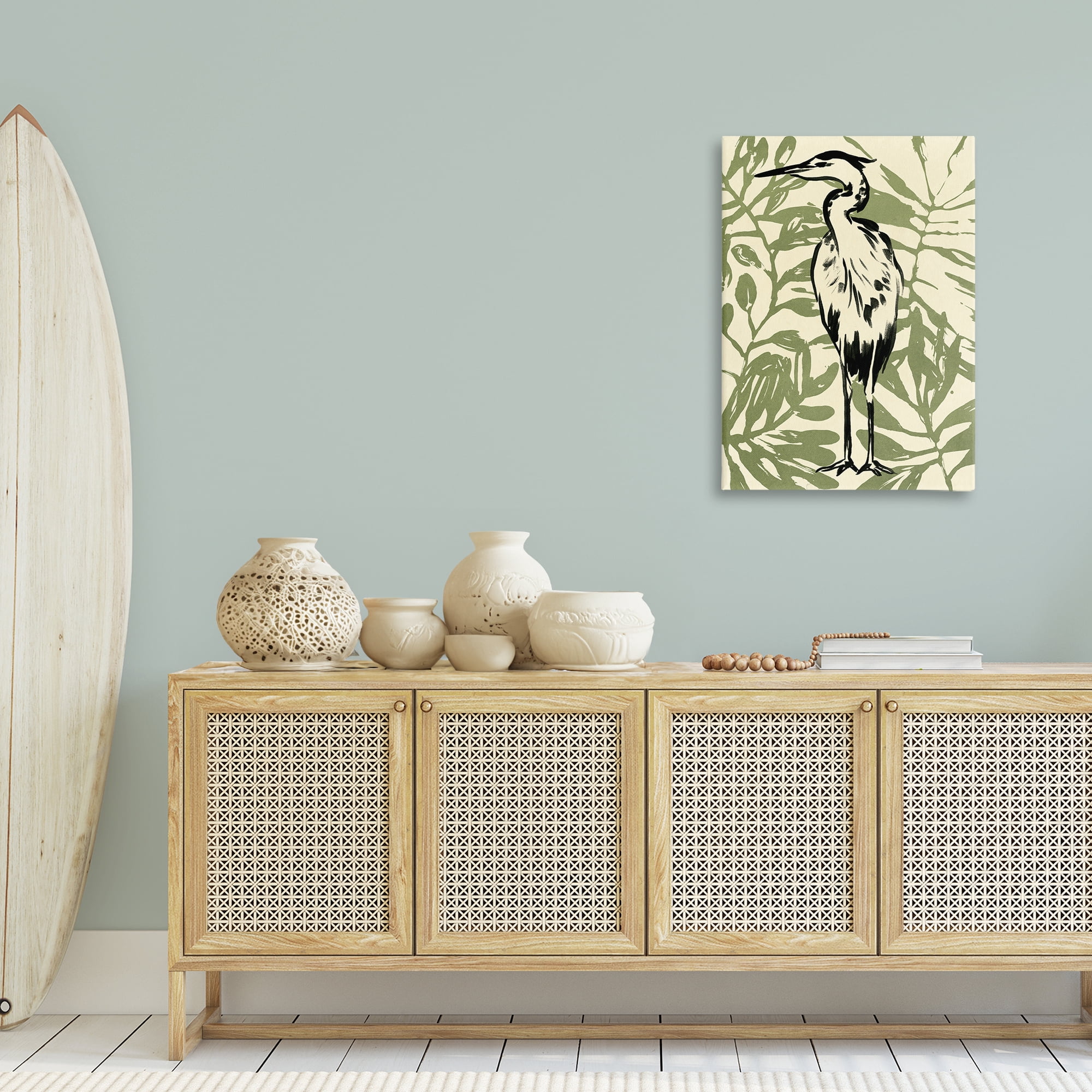 Stupell Industries Wild Heron & Leaves Animals & Insects Painting Gallery Wrapped Canvas Art Print Wall Art, 24 x 36