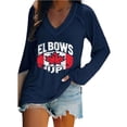 thumbnail image 1 of MHFRRA Camiseta Informal de Manga Larga con Cuello En V y Estampado Canadiense para Mujer Azul, 1 of 4