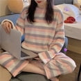 thumbnail image 6 of comerut 2 Pcs/Set Winter Loungewear Set Thicken Two Piece Set Sweet Warm Long Sleeves Pullover Cartoon Peach Print Breathable Winter Sleeping Set Women Clothes, 6 of 8
