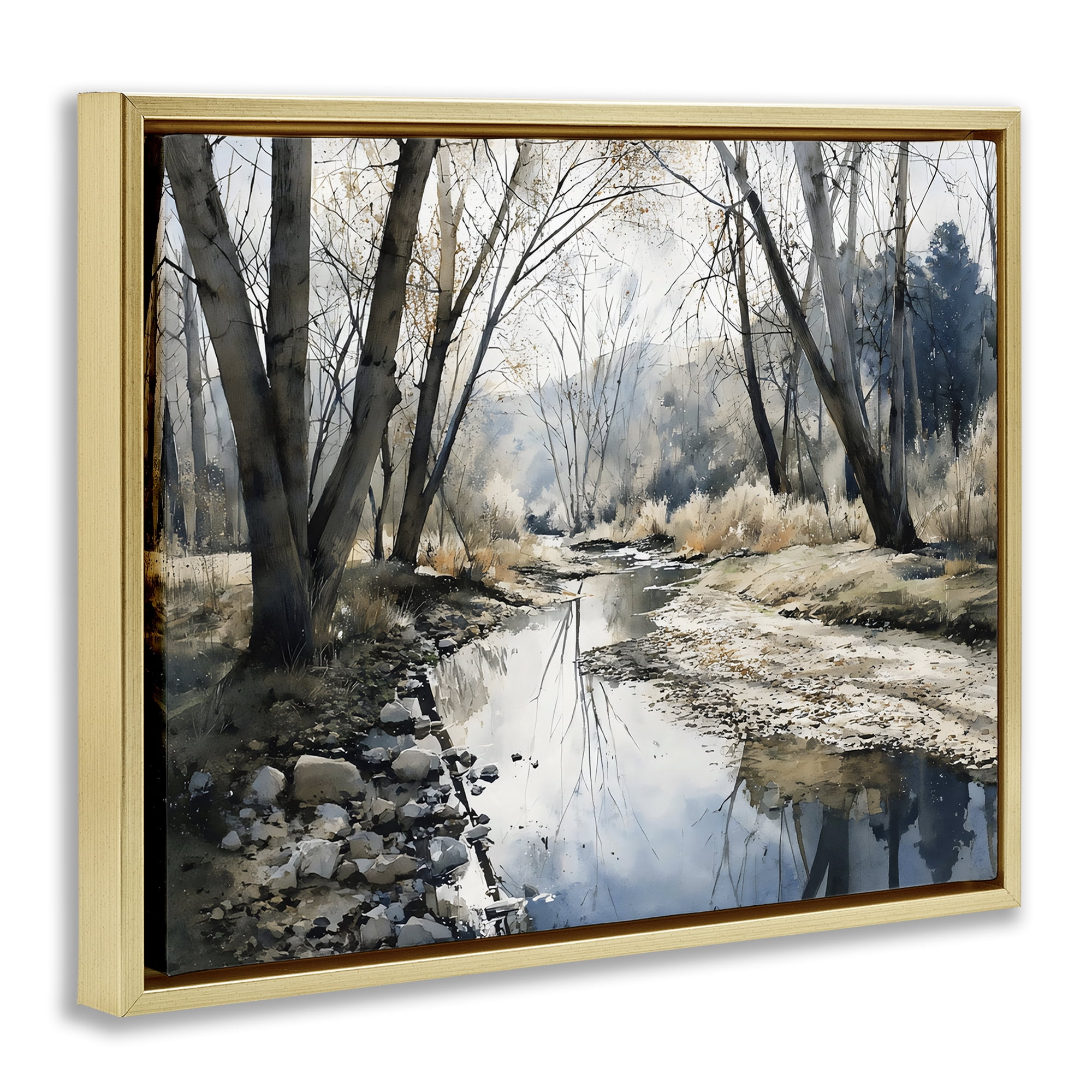 Stupell Industries Serene Reflections at Autumn Creek Gold Framed Floater Canvas Wall Art, design by Franklyn Gregory