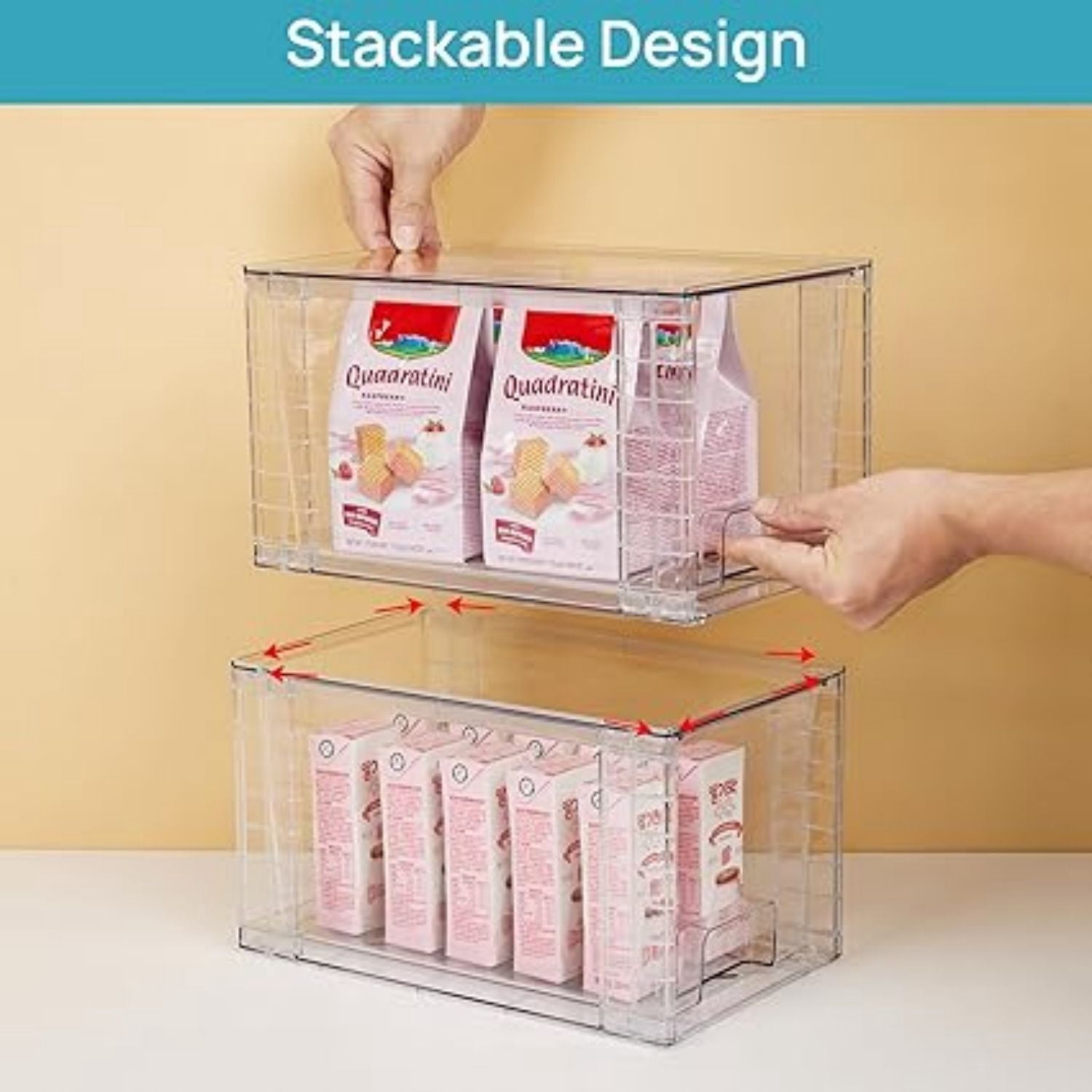 4Pack Large Stackable Kitchen Pantry Storage Drawers, Clear Organizer Bins with Handles, Acrylic Drawer Organizers for Kitchen Pantry, Bathroom Undersink, Cabinet Organization and Storage