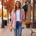thumbnail image 4 of Denim Spliced Ribbed Button Down Jacket For Women Long Sleeve Lapel Casual Mid Length Coat M, 4 of 7