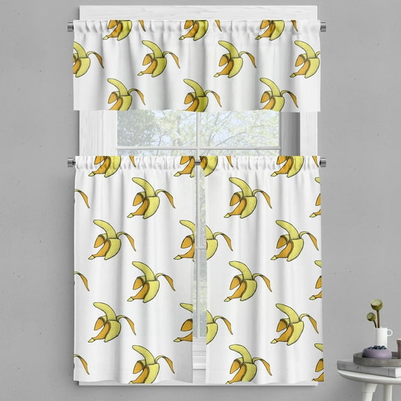 Ambesonne Banana Valance & Curtain, Vintage Peeled Dotted Fruit, 55"x24", Yellow Orange