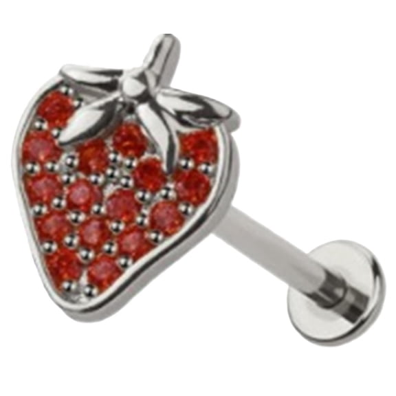 Body Accentz Surgical Steel Labret Stud, 18G Heart CZ Threadless Push-In Top, 5/16 inch, Red