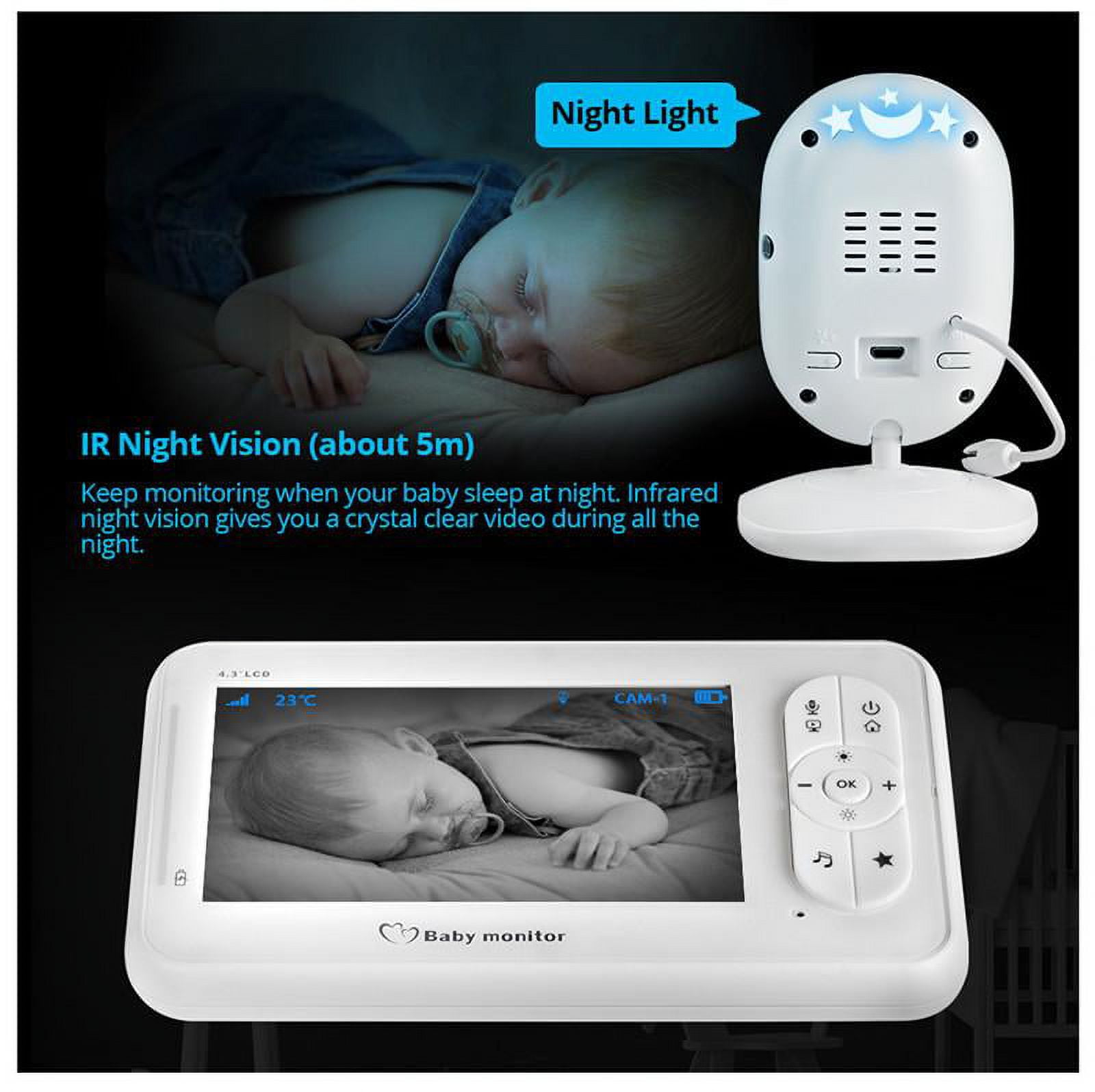 Gtekpros MB98 Baby Audio-Video Monitor 4.3"  Lullabies Pan-Tilt 2-Way Audio Temperature Monitoring   Night Vision Camera