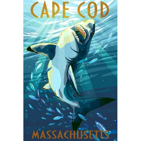 Cape Cod, Massachusetts, Great White Shark (36x54 Giclee Gallery Art Print, Vivid Textured Wall Decor)