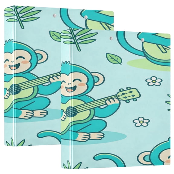 D-shaped Binder with 3 Ring - PVC Waterproof 1.5 Inch Binder with Clear Pocket, Happy Monkey 2 ，1 pack