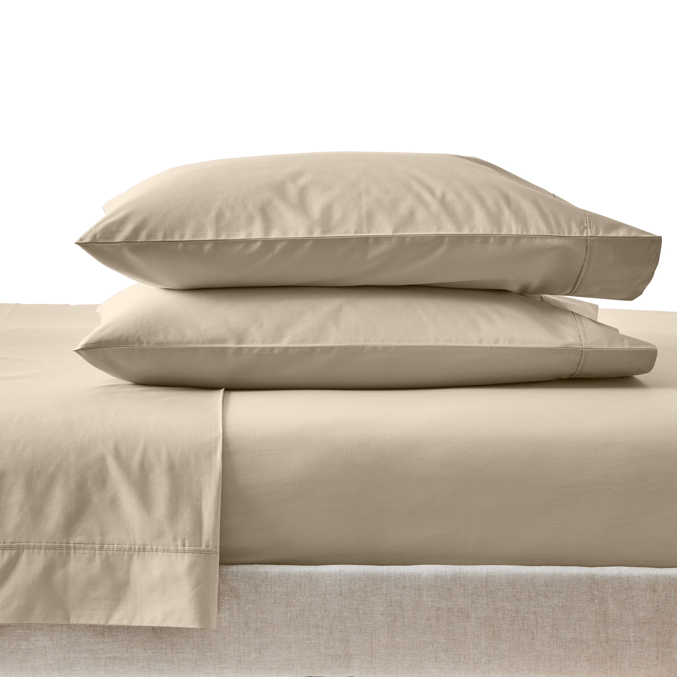 Better Homes & Gardens 2-Piece 300 Thread Count Percale Almond Biscuit Cotton Pillowcases, Standard/Queen