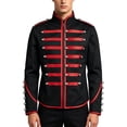 thumbnail image 2 of Men's Steampunk Military Jacket Vintage Marching Band Drummer Costume Gothic Hussar Coat with Metallic Buttons Zipper Front Halloween Parade Cosplay, 2 of 8