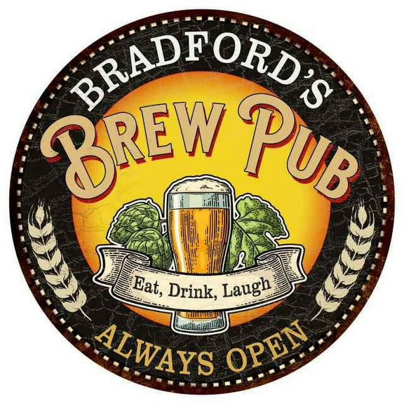BRADFORD'S Beer Pub Man Cave Metal Sign Home Decor 12 inch Round 200120025459