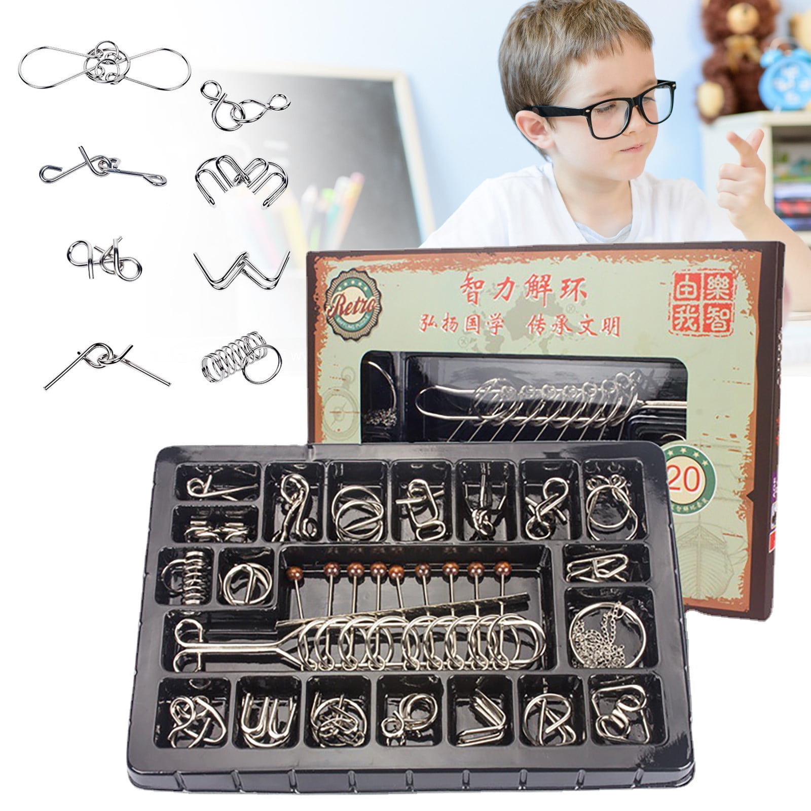 Project Genius True Genius Puzzle Set, 5 Brainteasers, Wood and