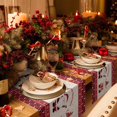 thumbnail image 3 of Christmas Santa Cotton Linen Table Runner for Dining Kitchen, Xmas Gnomes Snowflake Red Plaid Beige Wedding Outdoor Party Tablerunners Decoration, Dresser Scarf Coffee Tablecloth Runners 13"x120", 3 of 9