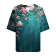 thumbnail image 5 of Button Down Shirts for Women Summer 2026 Boho Floral Printed Short Sleeve Tops Cottn Linen Beach Vacation Blouses, 5 of 5