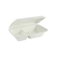 thumbnail image 1 of 9'' x 6'' x 3'' Sugar Cane Fibre Clamshell 2 Compartments ( White ) 100% Compostable 200/Pack, 1 of 4