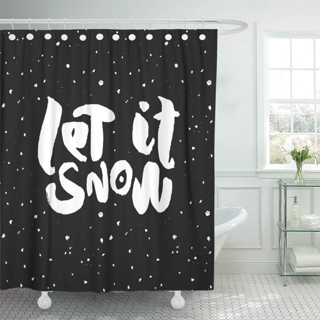 ABPHQTO Cortina de ducha con letras negras dibujadas a mano Tinta moderna Let It Snow Manuscrita 150x180 cm
