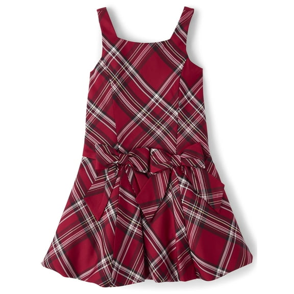 The Children's Place Girls Sleeveless Satin Plaid Bow Bubble Dress, Sizes 4-16