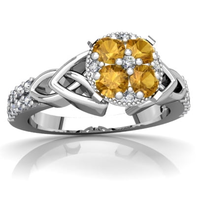 Citrine Celtic Knot Engagement Ring in 14K White Gold by