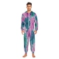thumbnail image 3 of 1 Piece Adult Onesie Pajamas Cozy & Loose-Fit Sleepsuit Loungewear with Pockets Pink and Teal Tie-dye X-Large, 3 of 7