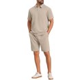thumbnail image 2 of INSPIRE CHIC Men's 2 Pieces Sets Polo Shirt & Drawstring Shorts Textured Outfits 2XL Beige, 2 of 4