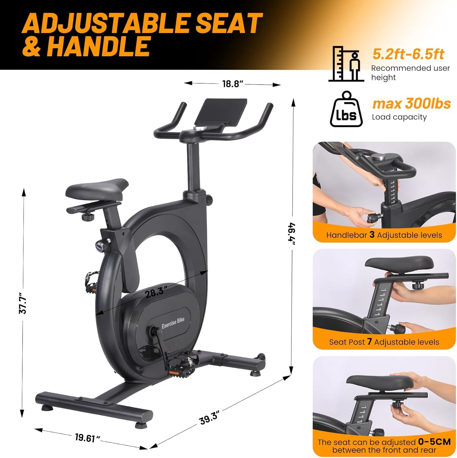 Magnetic Stationary Exercise Bike for Home Workouts – 22-28lbs Flywheel, App Connectivity, 300lbs Max Capacity, LCD Monitor, Tablet Mount – Indoor Cycling Cardio Trainer, Black