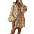 thumbnail image 3 of Plaid Flannel Shirts for Women Oversized Long Sleeve Button Down Shirt Dresses Shacket Blouse Tops Yellow S, 3 of 9